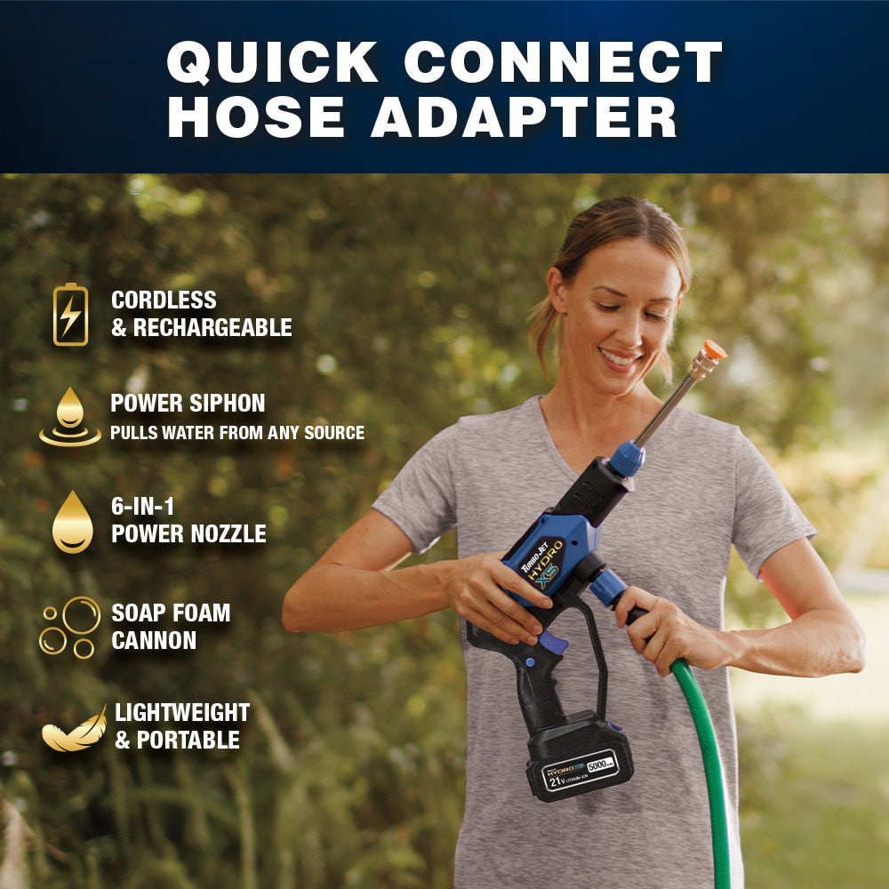 Turbo Jet® HydroX5 Pro+ Cordless Pressure Washer – 380 PSI | 21V 5000mAh Battery | Dual Water Source | Portable Pressure Washer for Cars, Patios, Bikes & More