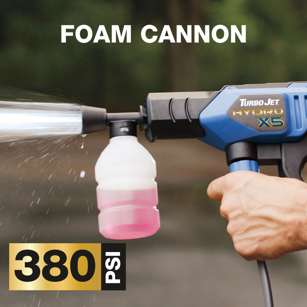 Turbo Jet® HydroX5 Pro+ Cordless Pressure Washer – 380 PSI | 21V 5000mAh Battery | Dual Water Source | Portable Pressure Washer for Cars, Patios, Bikes & More