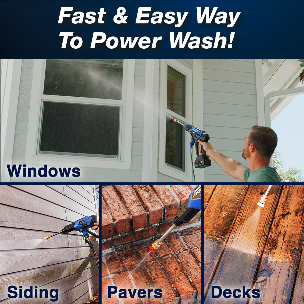 Turbo Jet® HydroX5 Pro+ Cordless Pressure Washer – 380 PSI | 21V 5000mAh Battery | Dual Water Source | Portable Pressure Washer for Cars, Patios, Bikes & More
